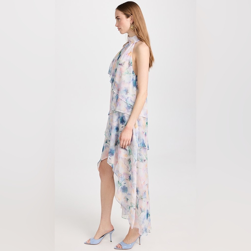 Misa Los Angeles Victorine Sleeveless High-Low Maxi Chiffon Watercolor Dress - Picture 2 of 10